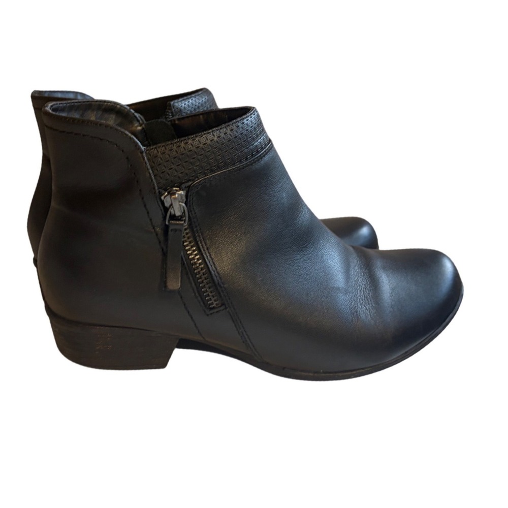 Rockport Women Black Leather Ankle Boots Low Block Heel Side Zip CH3960 Size 8